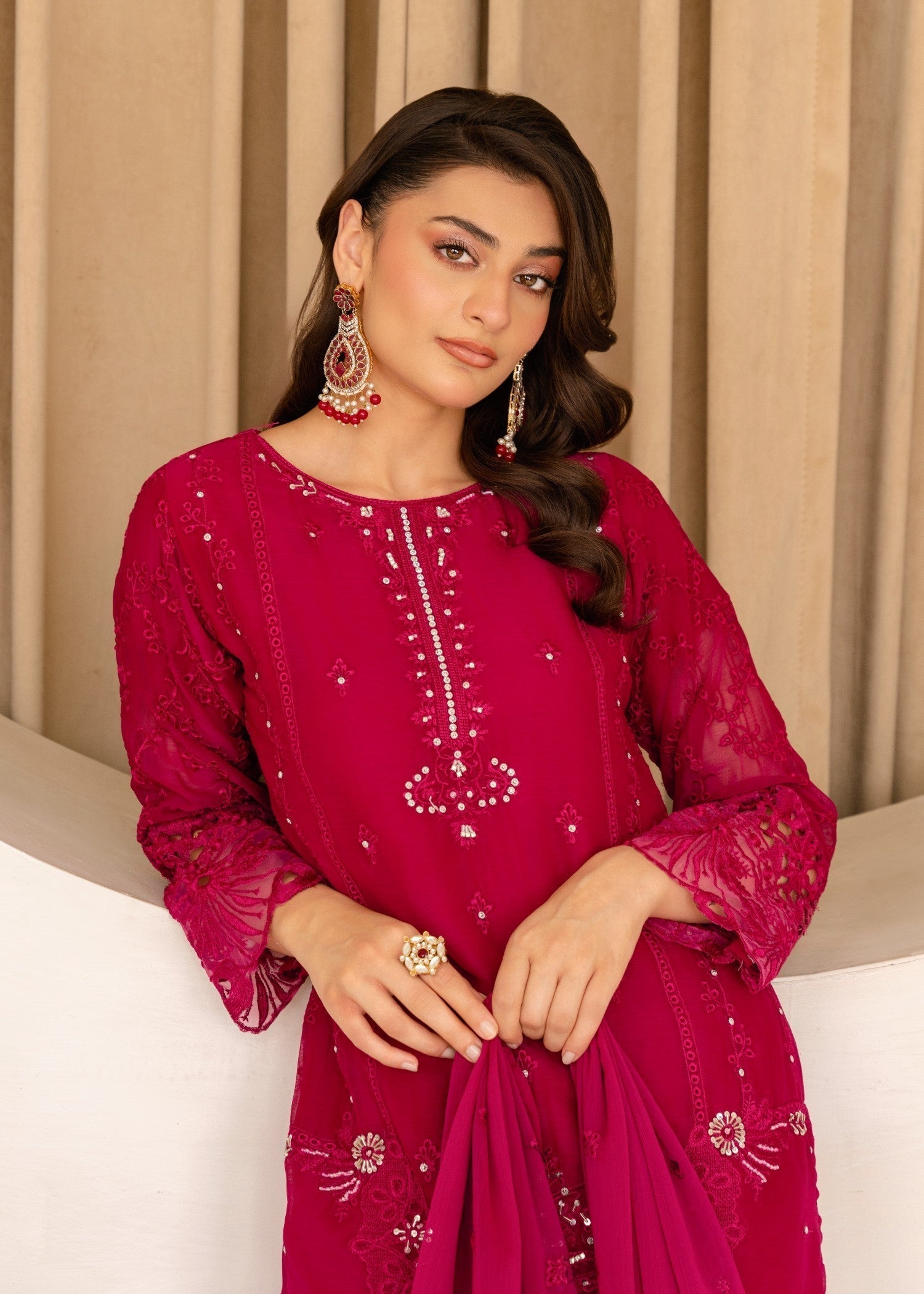 Four Season Boutique CUTWORK CHIFFON HOTPINK Women 3pcs