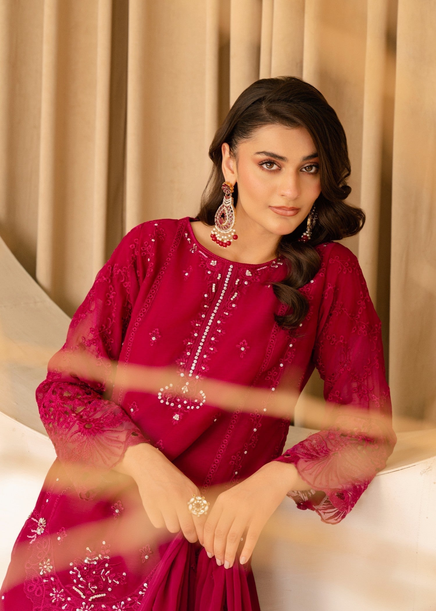 Four Season Boutique CUTWORK CHIFFON HOTPINK Women 3pcs