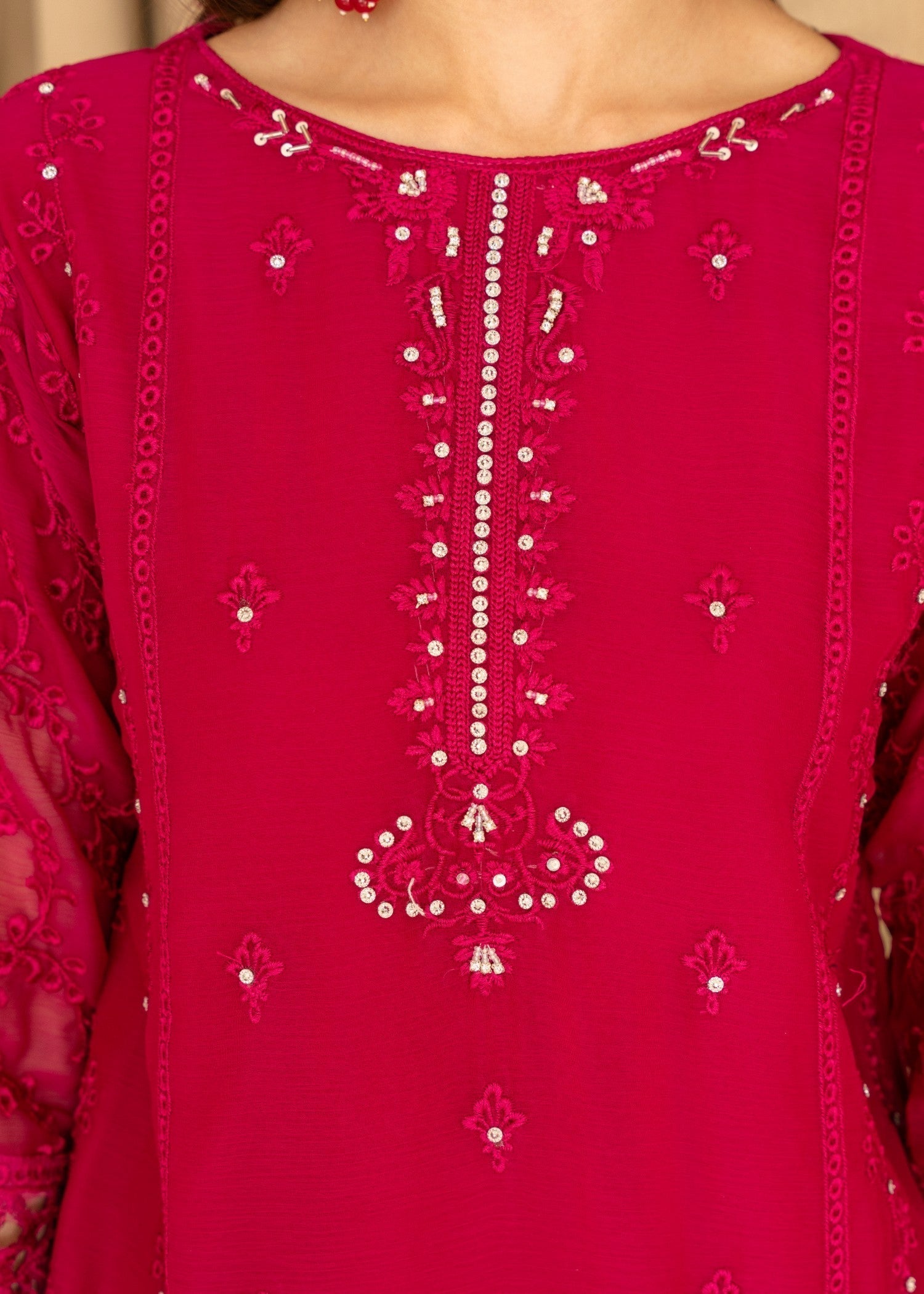 Four Season Boutique CUTWORK CHIFFON HOTPINK Women 3pcs