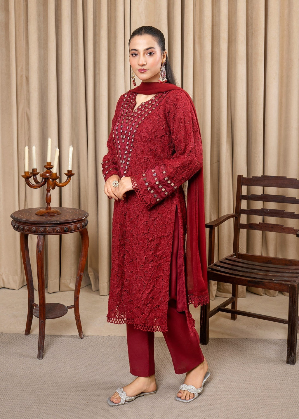 Four Season Boutique COTTON NET MAROON Women 3pcs