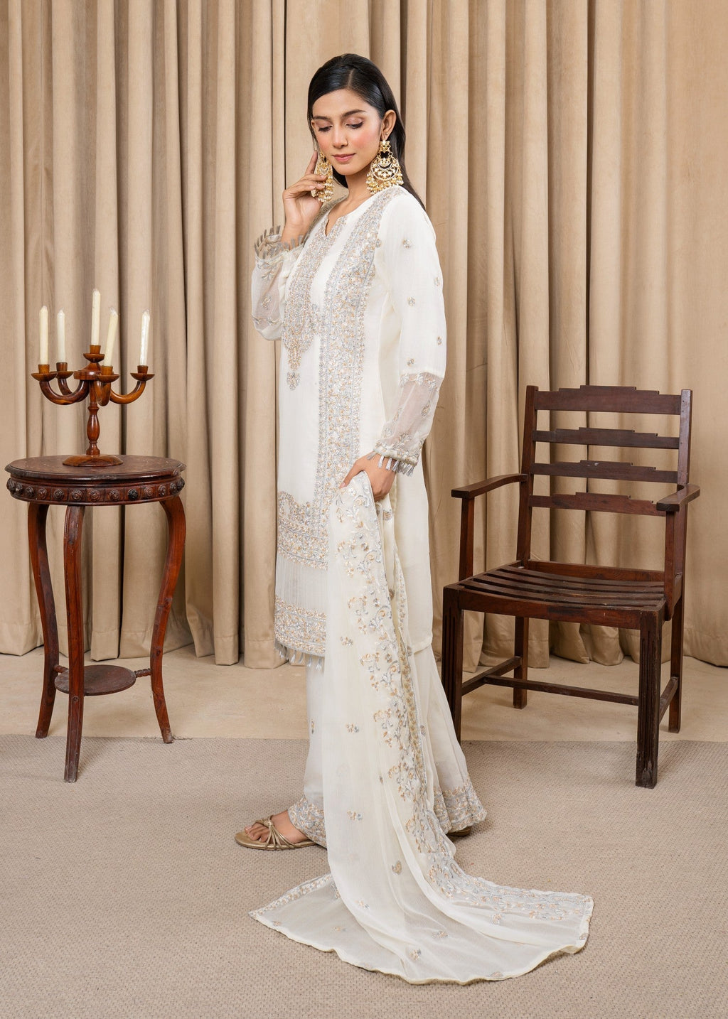 Four Season Boutique DILRUBA CHIFFON CREAM Women 3pcs