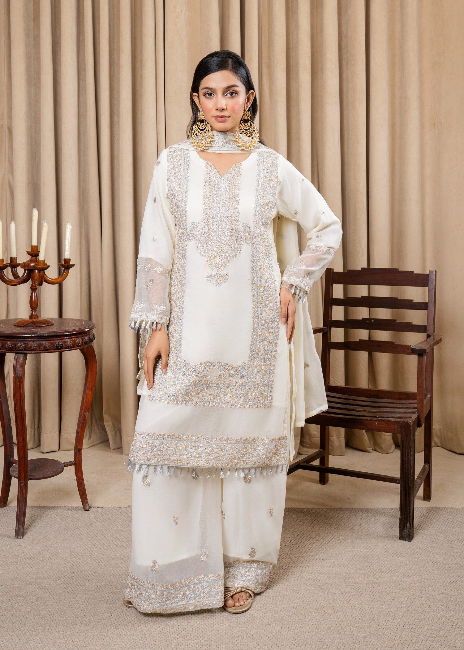 Four Season Boutique DILRUBA CHIFFON CREAM Women 3pcs
