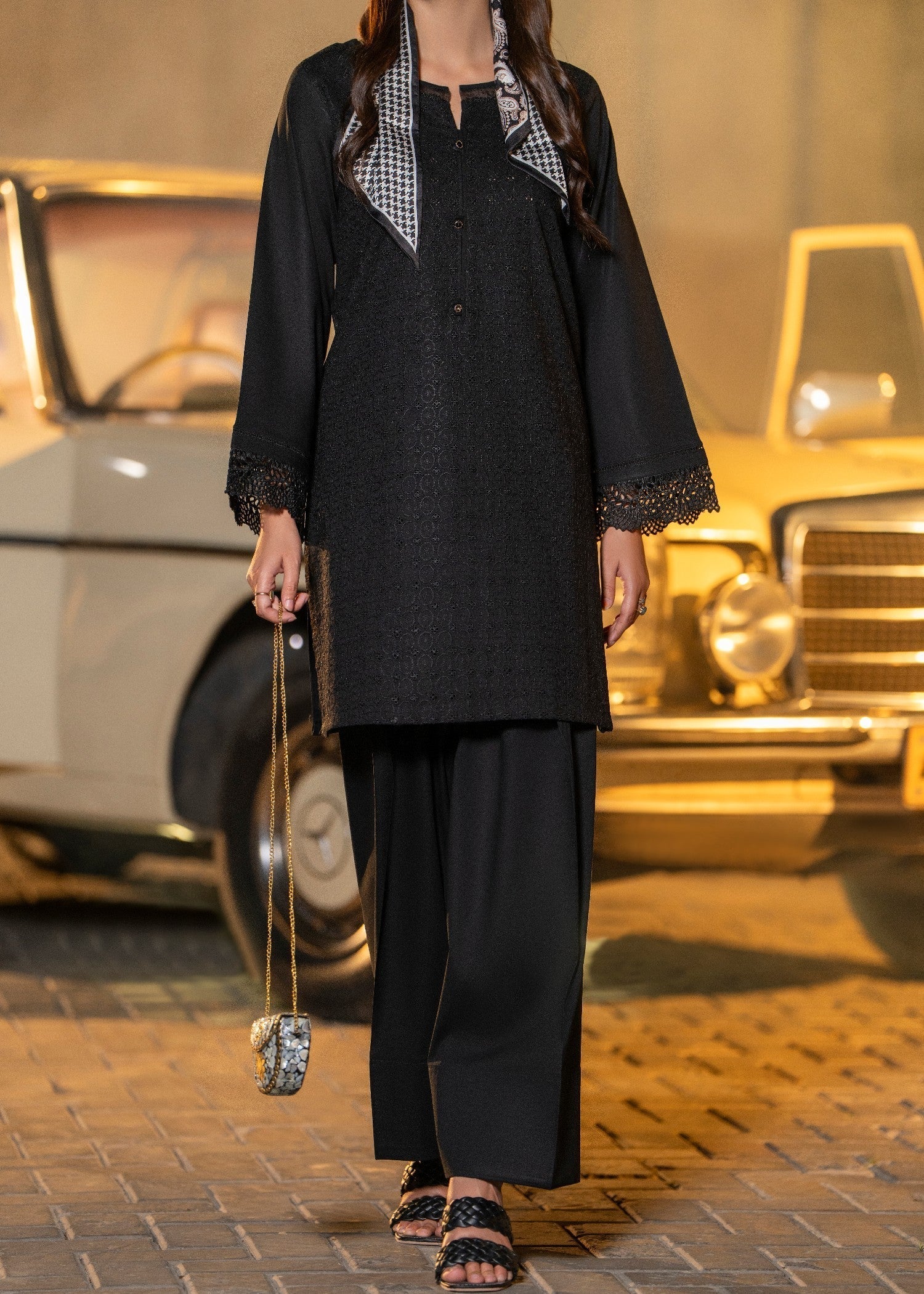Casual Lite Farshi Shalwar | Black Women 2pcs