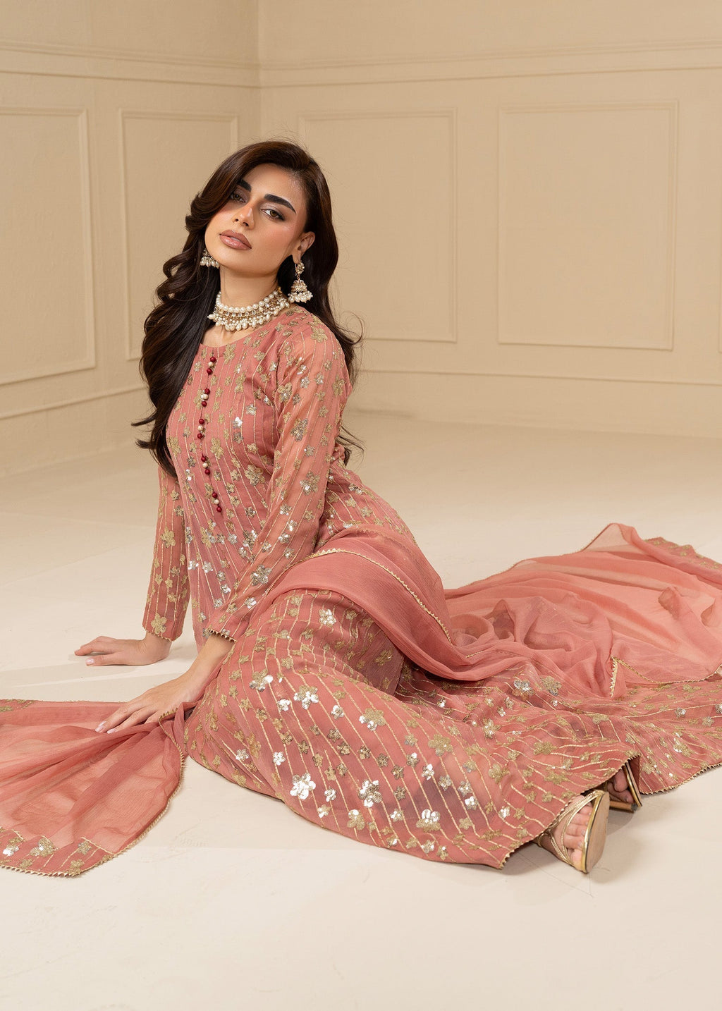 Ayesha Closet MUSKAAN CORAL PINK Women 3pcs