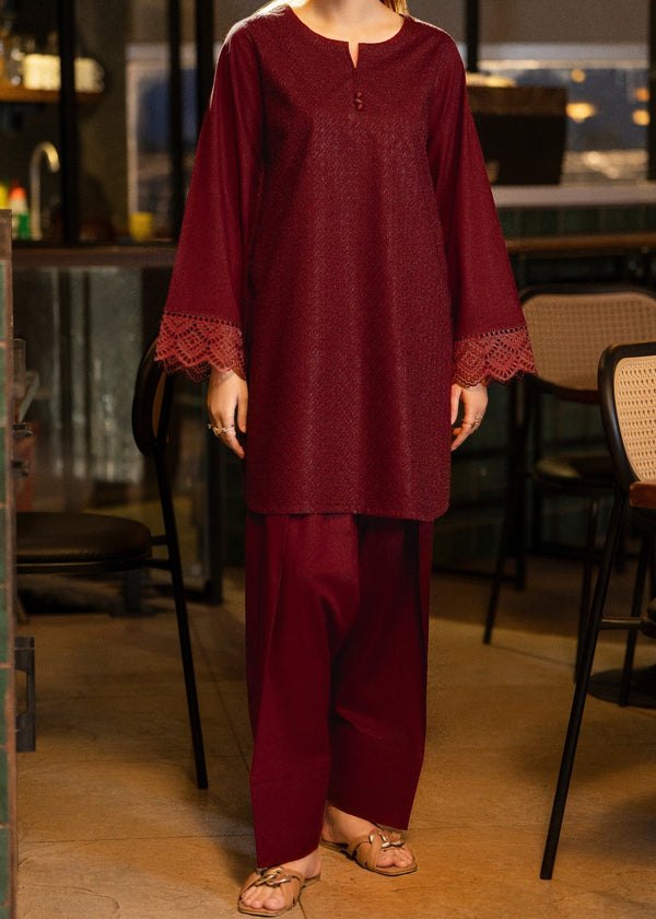 Casual Lite Farshi Shalwar | Maroon Women 2pcs