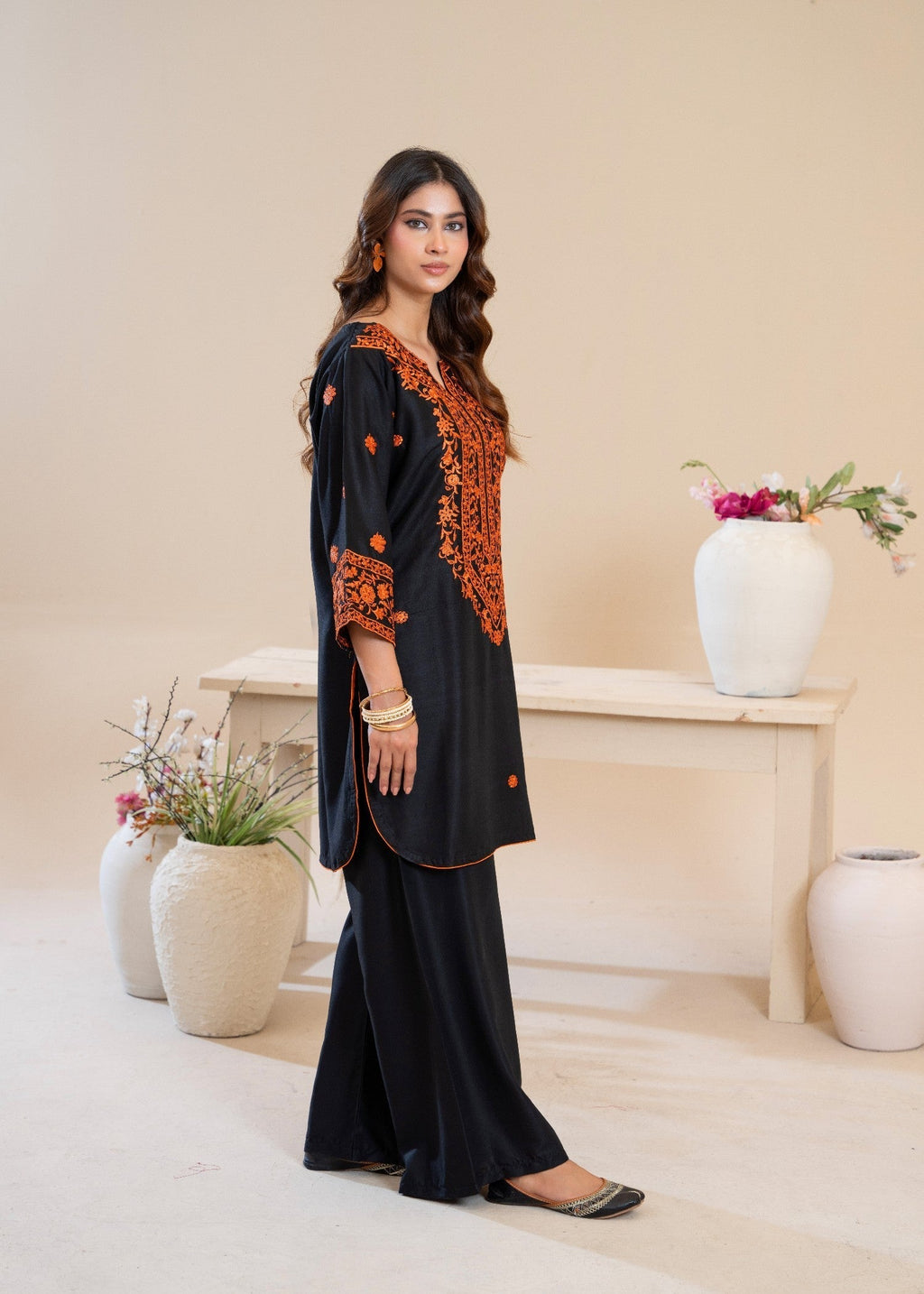 Sajfi Closet Sheen Embroidered Stitched Suit for Women Women 2pcs