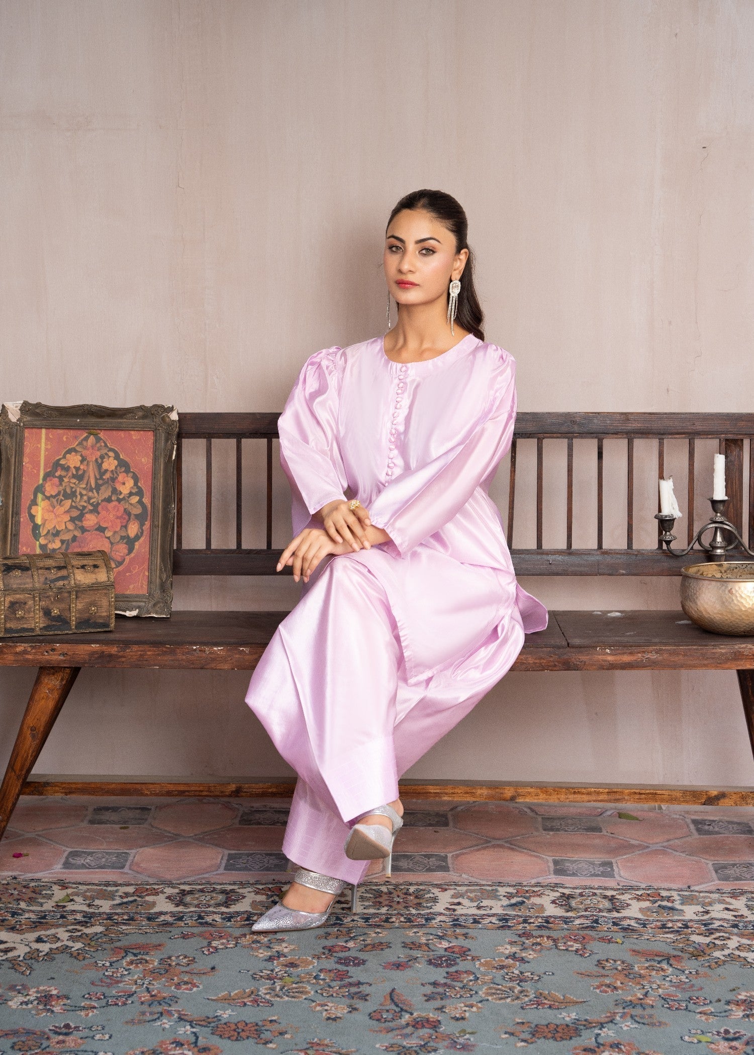 Sajfi Closet Farshi Shalwar Stitched suit with buttons for Women Women 2pcs