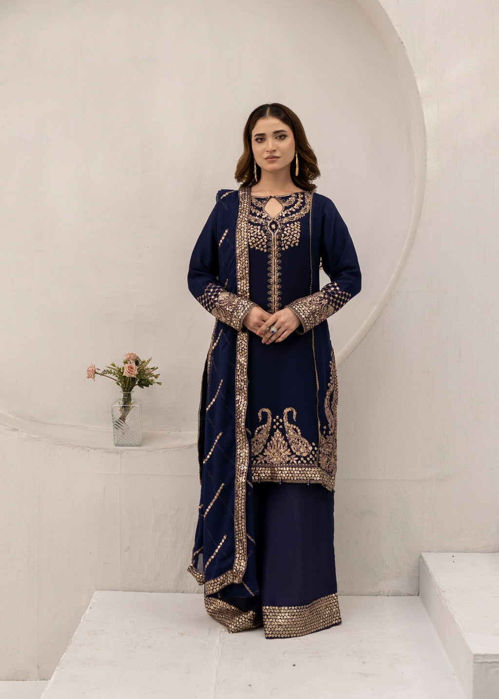 Pehnawa By Bin Akram’s Navy Muse Chiffon Women 3pcs