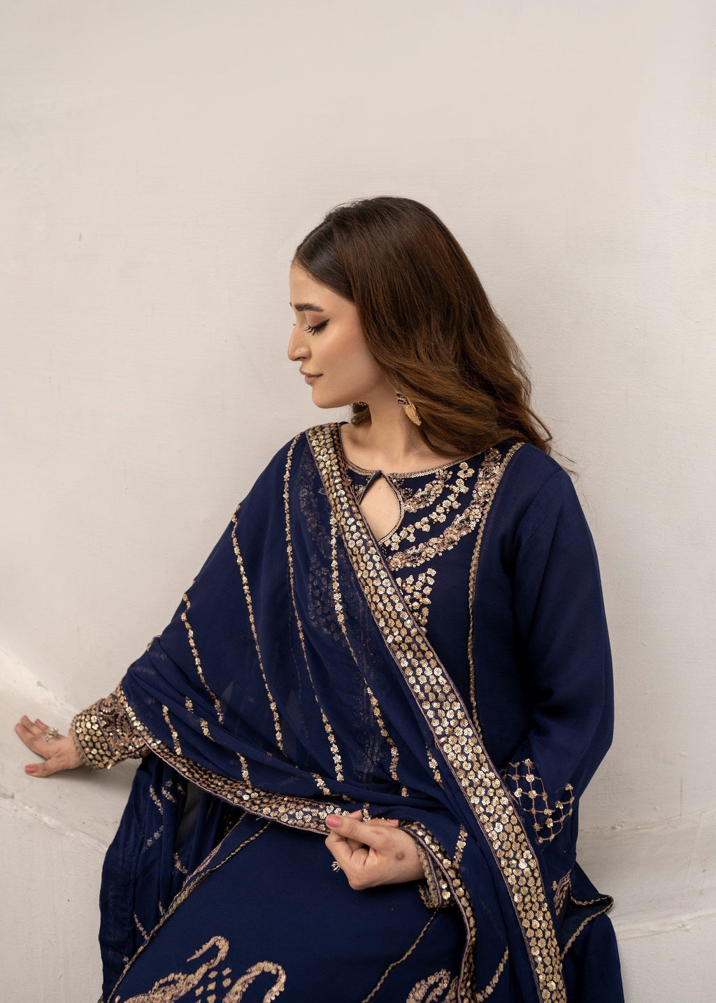 Pehnawa By Bin Akram’s Navy Muse Chiffon Women 3pcs