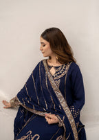 Pehnawa By Bin Akram’s Navy Muse Chiffon Women 3pcs