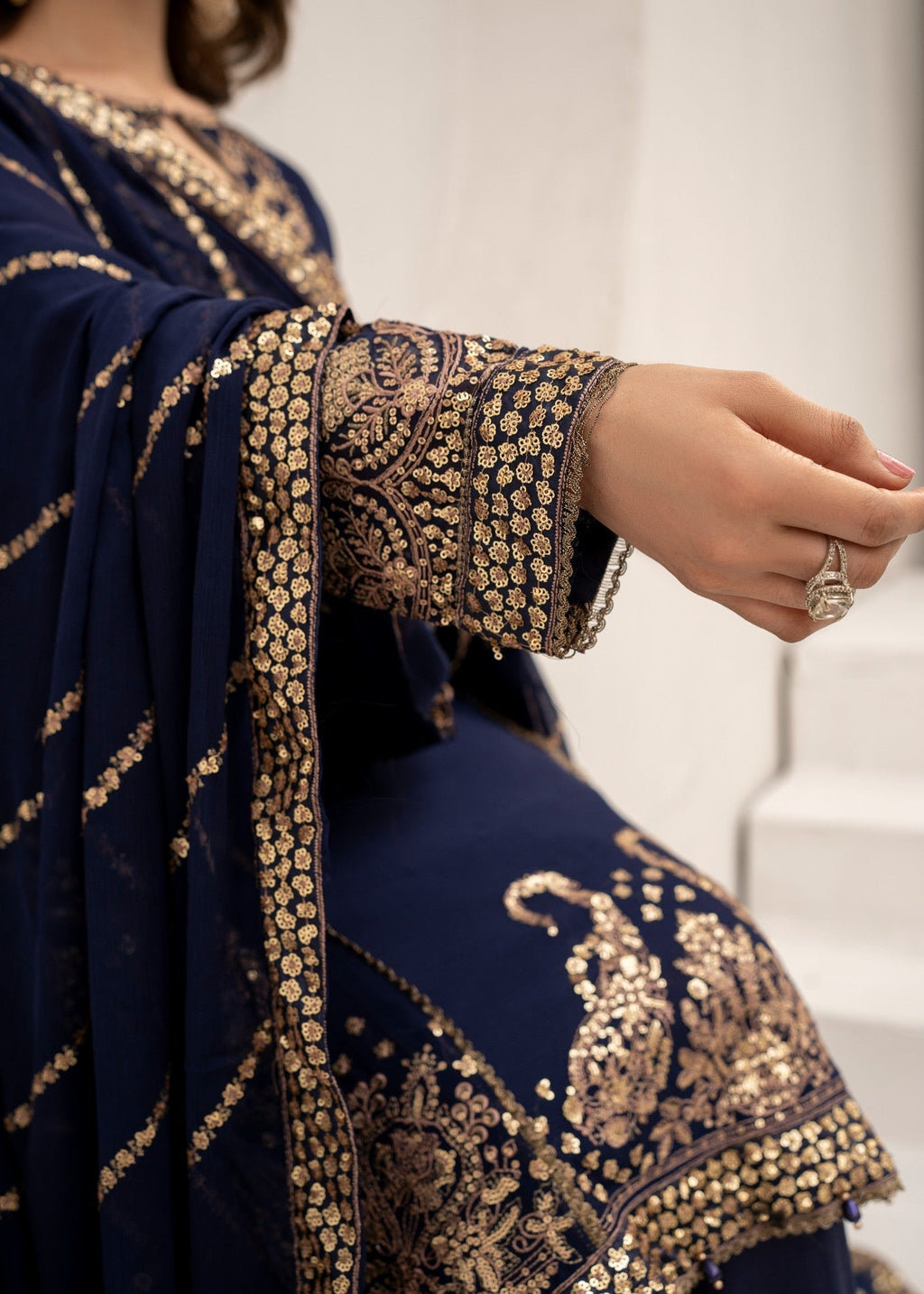 Pehnawa By Bin Akram’s Navy Muse Chiffon Women 3pcs