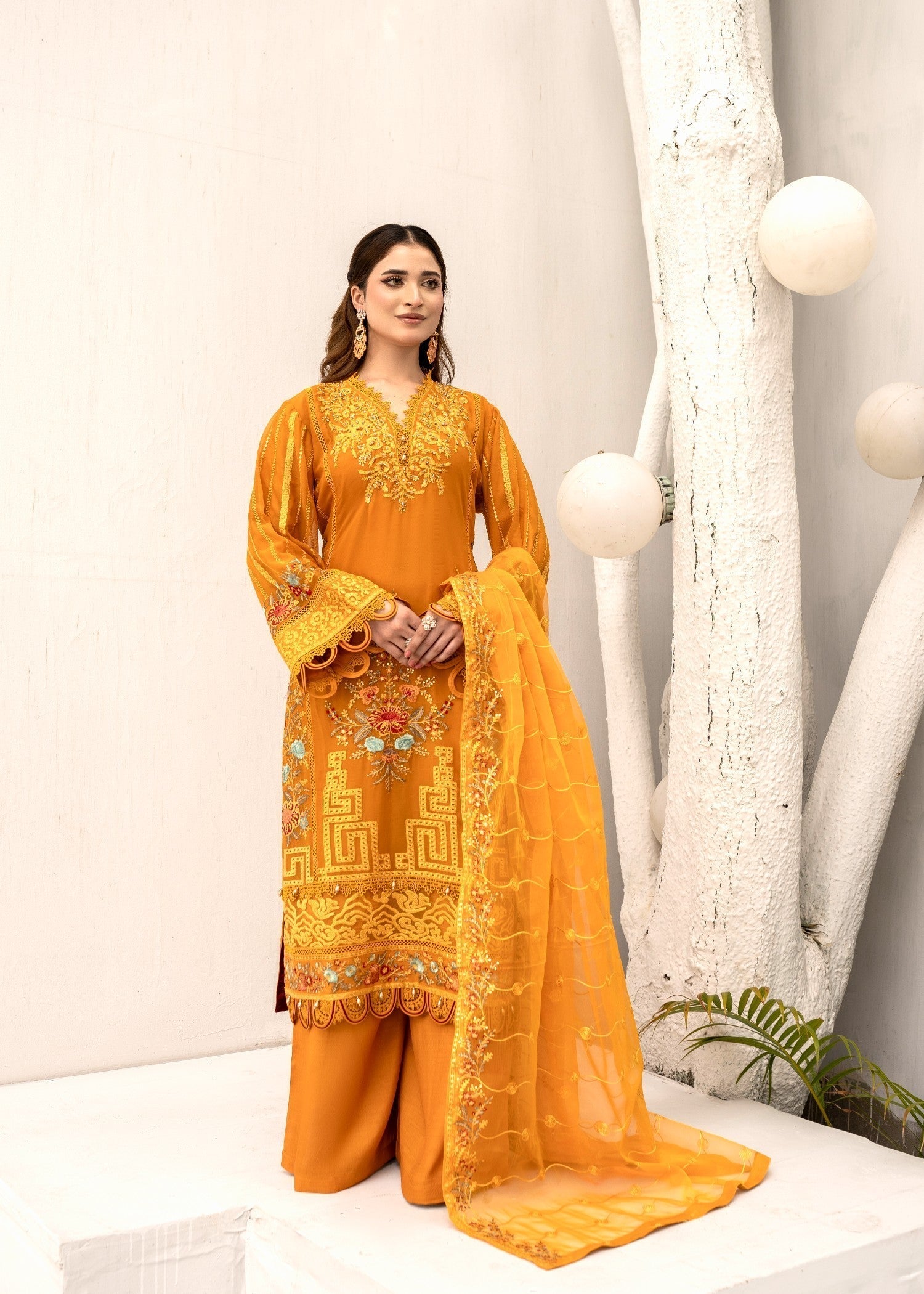 Pehnawa By Bin Akram’s Mustard bloom Chiffon Women 3pcs