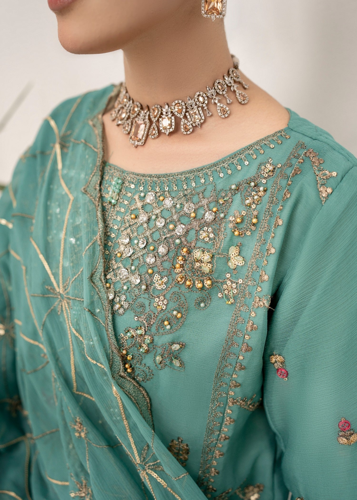Pehnawa By Bin Akram’s Sea Green Mist Chiffon Women 3pcs