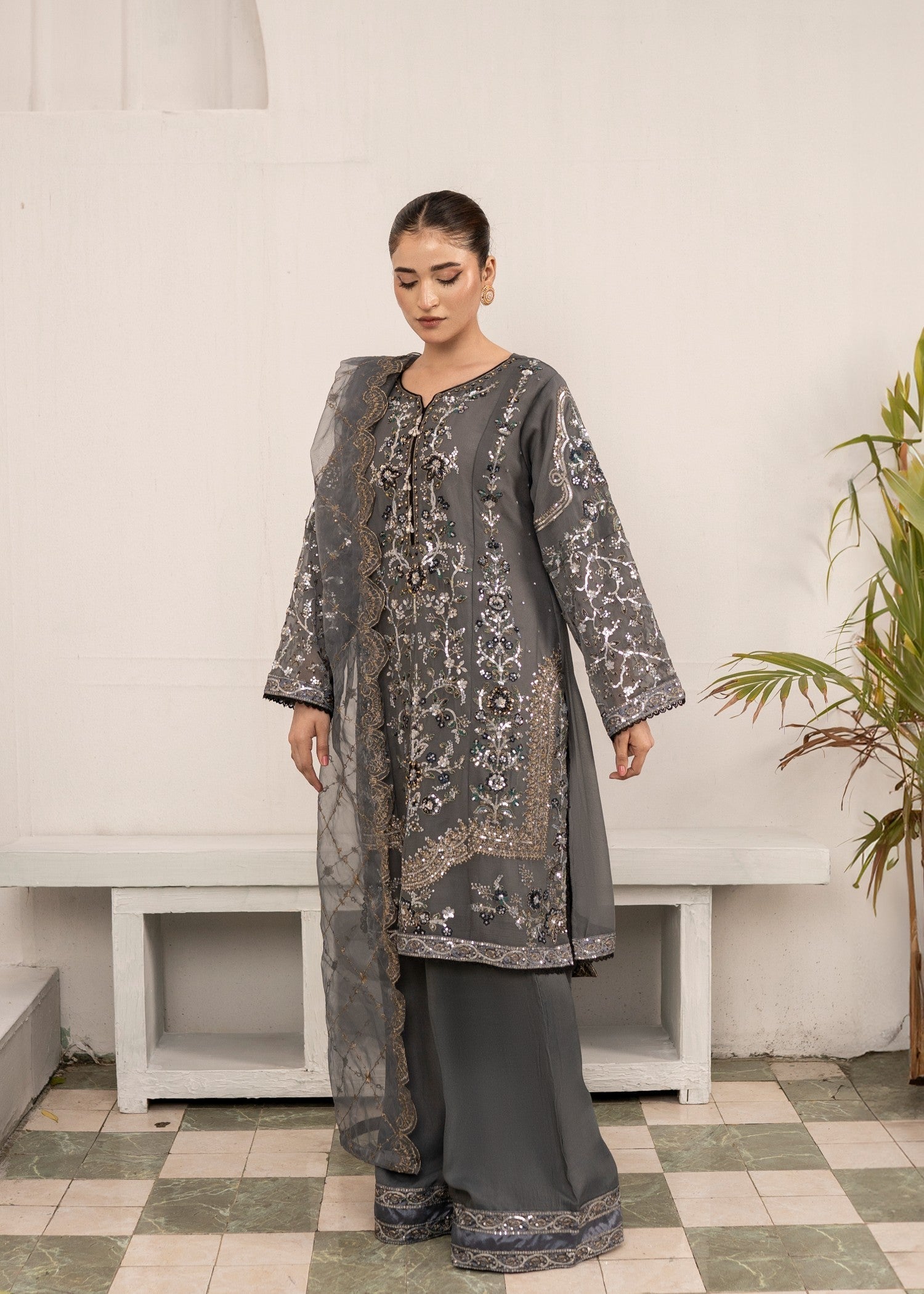 Pehnawa By Bin Akram’s Grey Grace Chiffon Women 3pcs