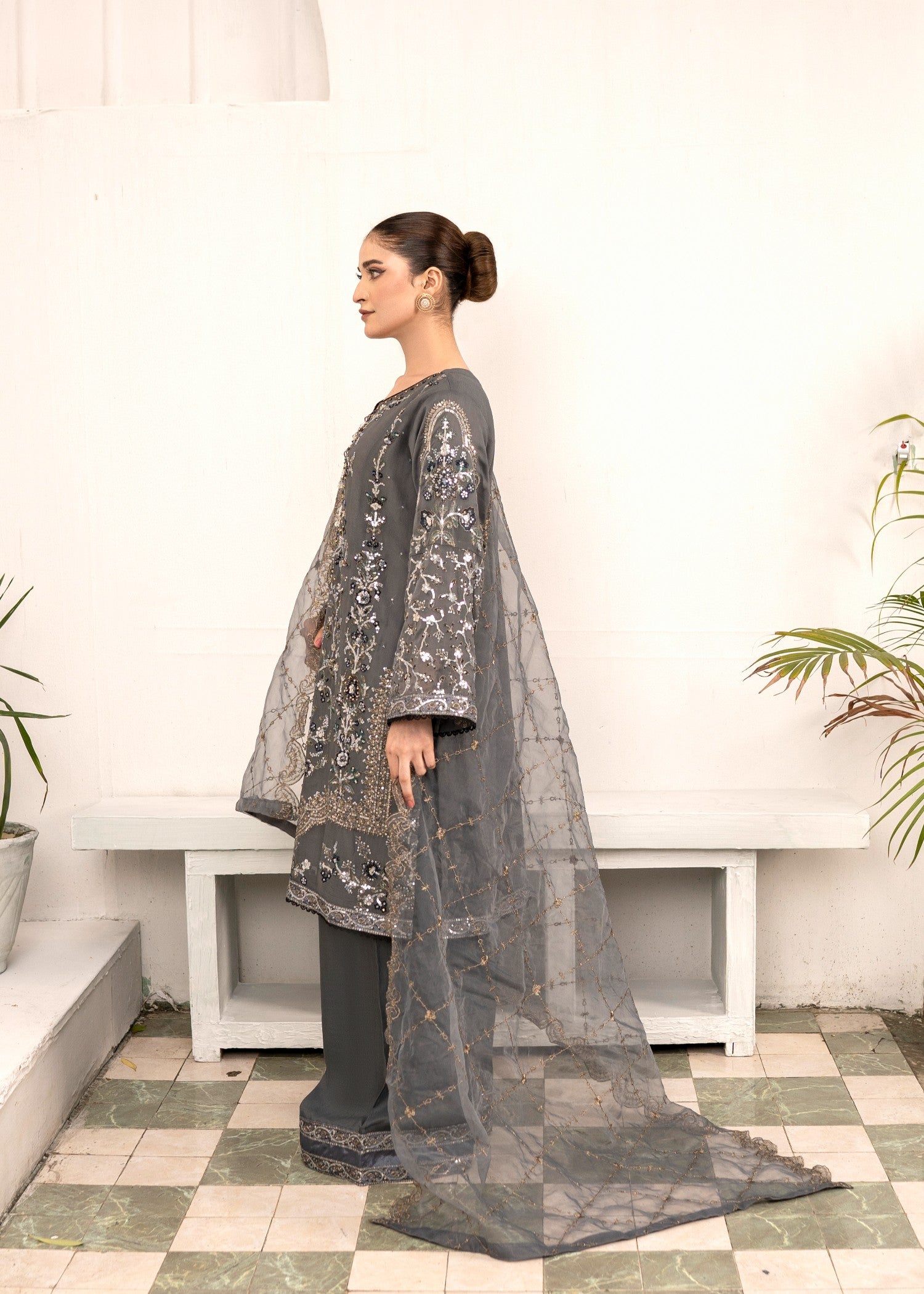 Pehnawa By Bin Akram’s Grey Grace Chiffon Women 3pcs