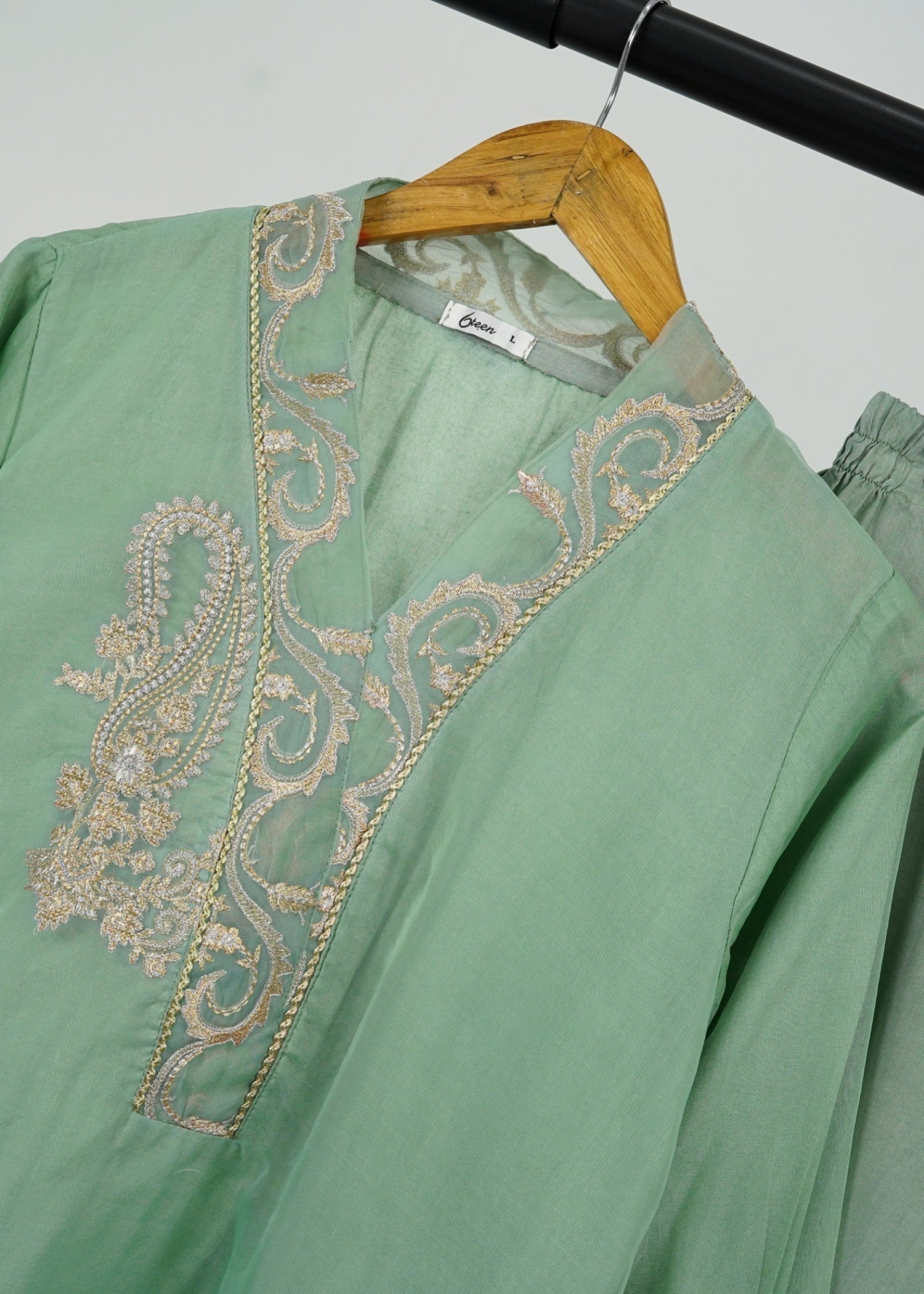 6teen Organza Embroidered Suit(Pret) Seam Green Women 3pcs