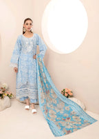 Humna & Momina EMBROIDERED PRINTED LAWN SUIT (Sky Blue) Women 3pcs