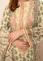 Humna & Momina EMBROIDERED PRINTED LAWN SUIT ( Blonde) Women 3pcs