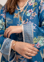 Humna & Momina Embroidered and Printed Lawn (Azure) Women 3pcs