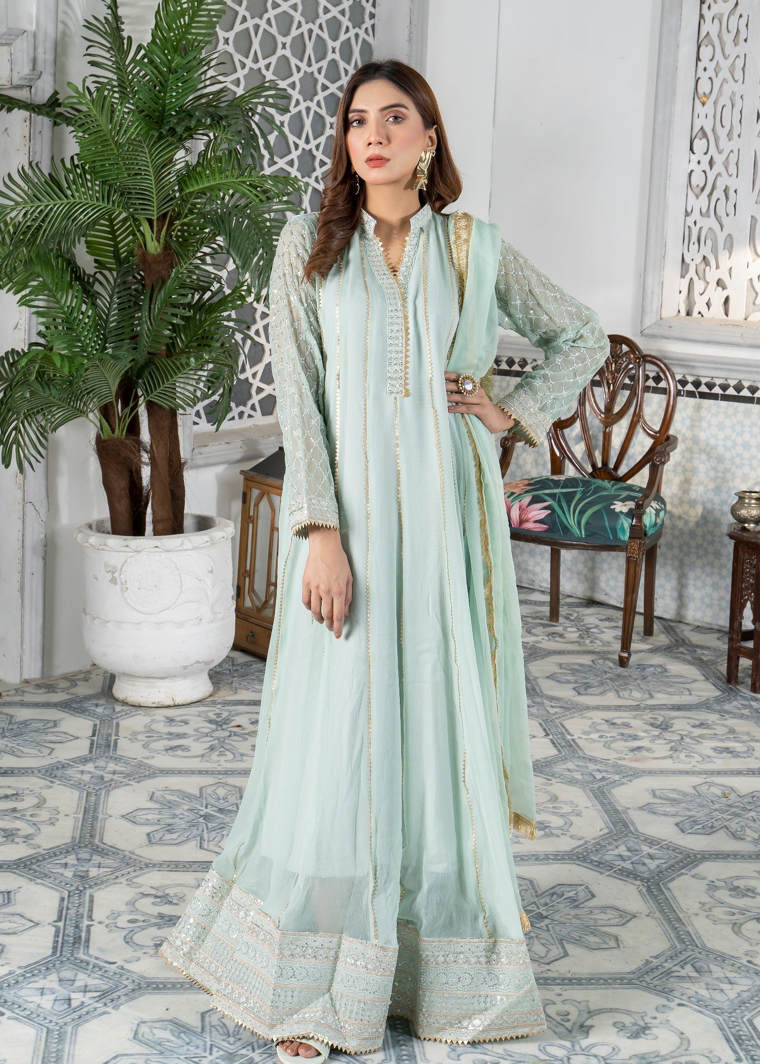 Mona Embroidery EMBELLISH AZURE MINT GREEN Women 3pcs