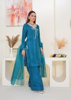Kashaf Teal Farshi shalwar Adda work Women 3pcs