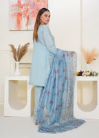Kashaf Ice blue cotton silk farshi shalwar embroidered Women 3pcs