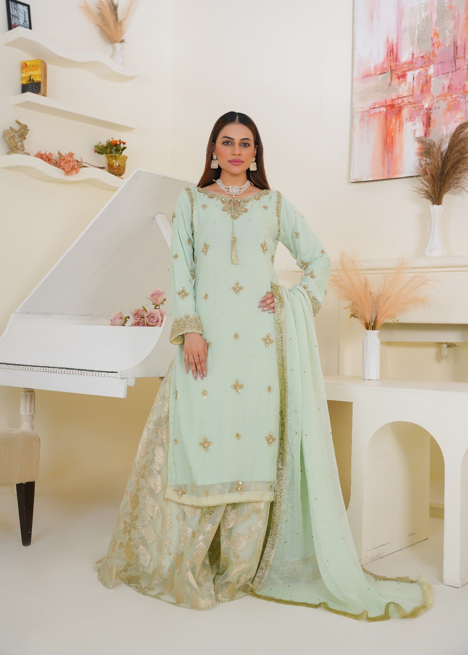 Lajpal LJP Pistachio Sharara 2 Women 3pcs