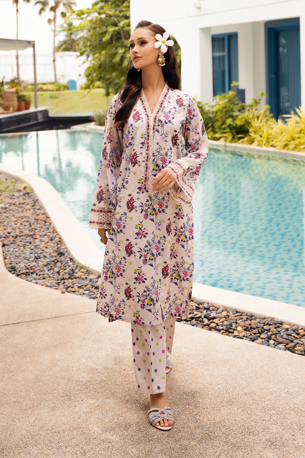 Esra Embroidered Printed Cambric MK 24 02 Women 2pcs