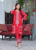 Hamna Kalim ravish red Women 2pcs