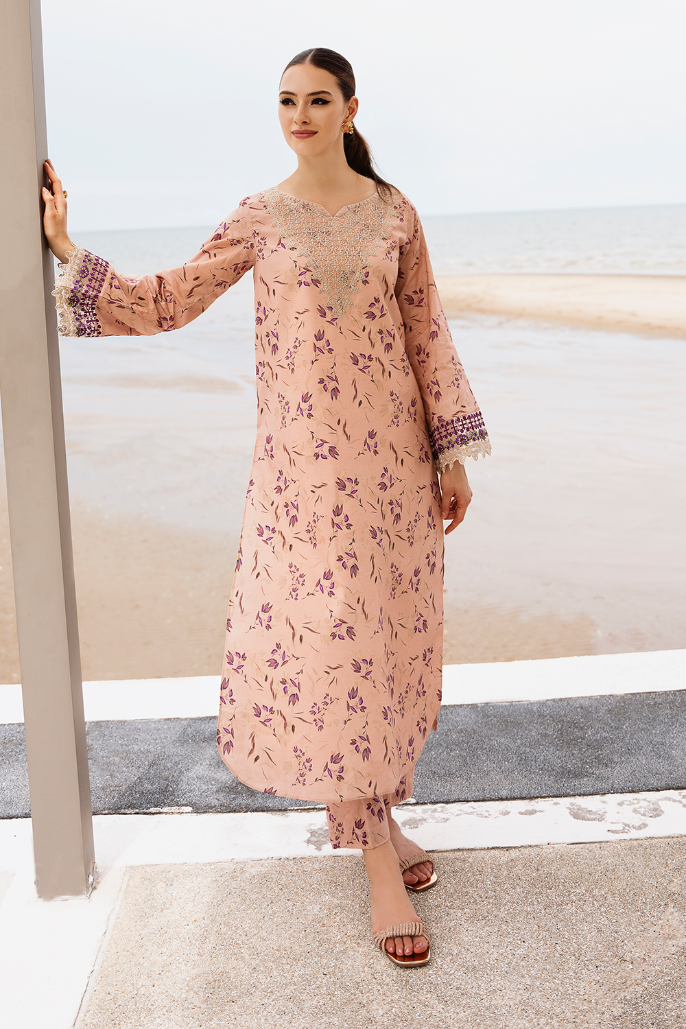 Esra Embroidered Printed Cambric MK 24 08 Women 2pcs