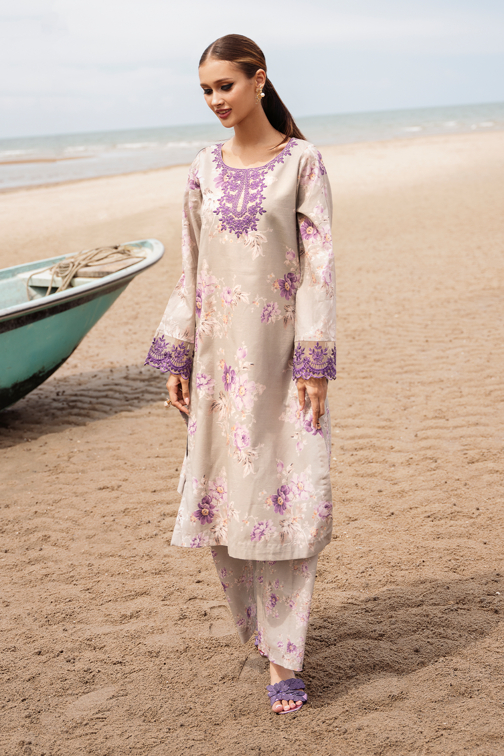 Esra Embroidered Printed Cambric MK 24 09 Women 2pcs