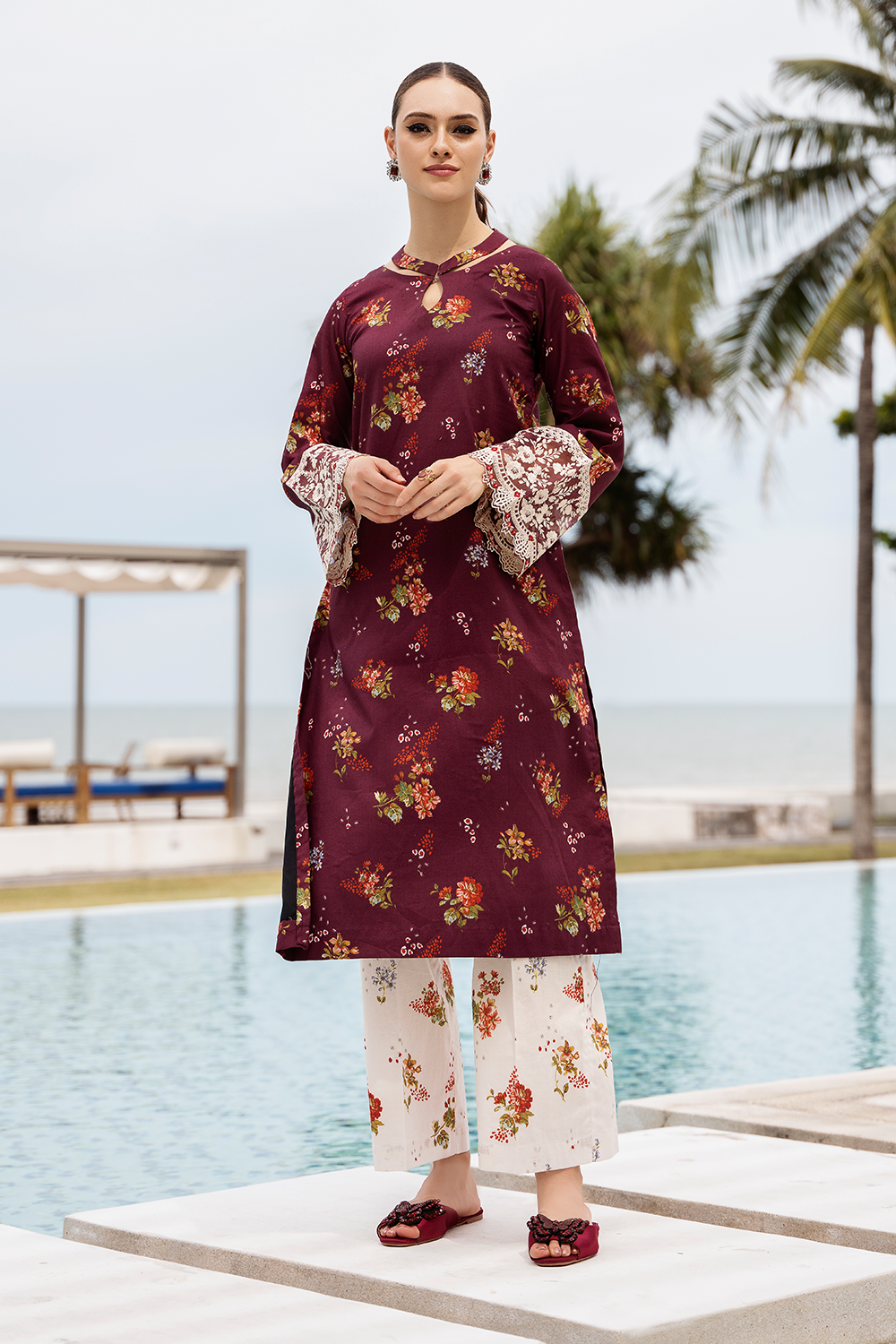 Esra Embroidered Printed Cambric MK 24 01 Women 2pcs