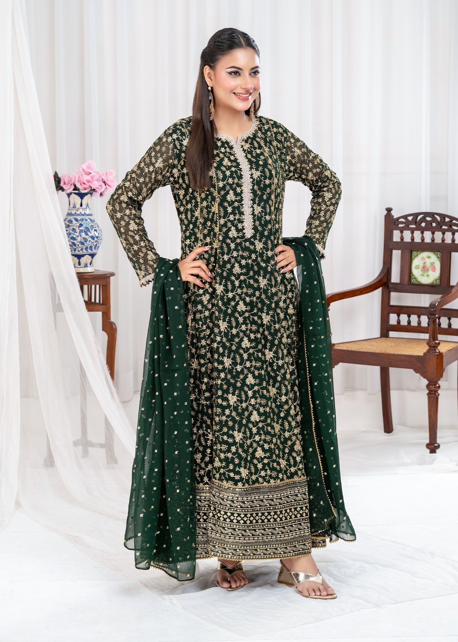 Ayesha Closet SAWARIYA BOTTLE GREEN Women 3pcs