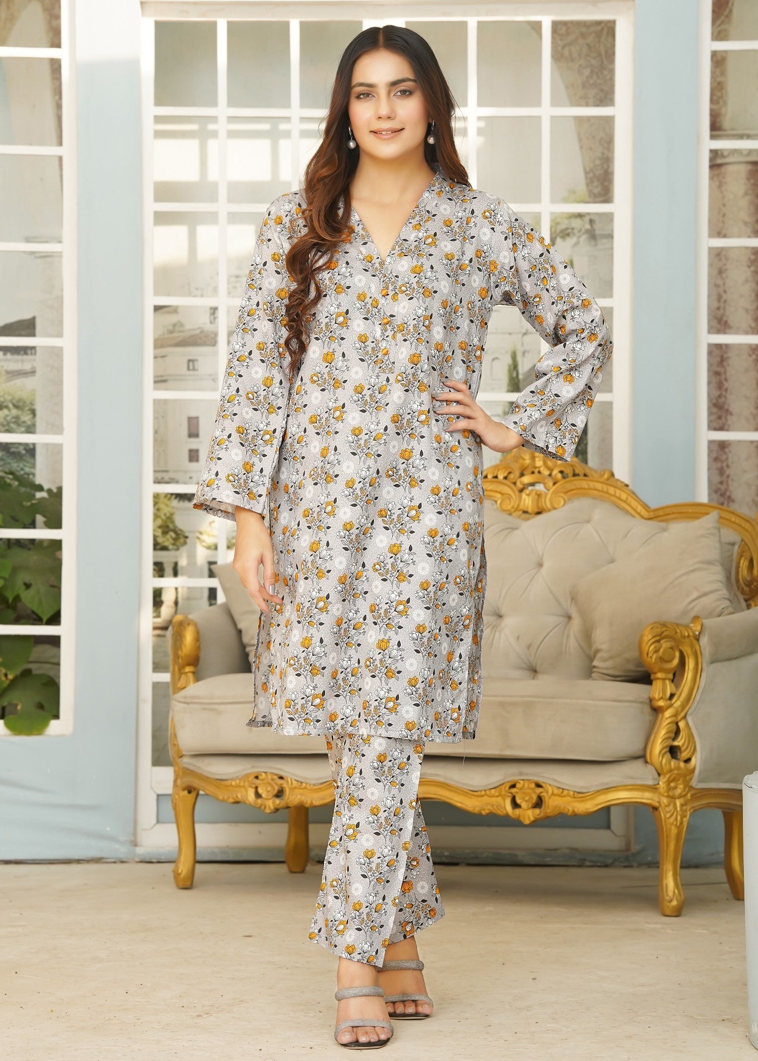 Hamna Kalim SANA GRAY digital r Women 2pcs