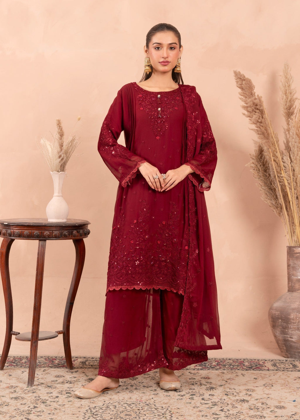 Four Season Boutique HANIA PISHWAS MAROON Women 3pcs