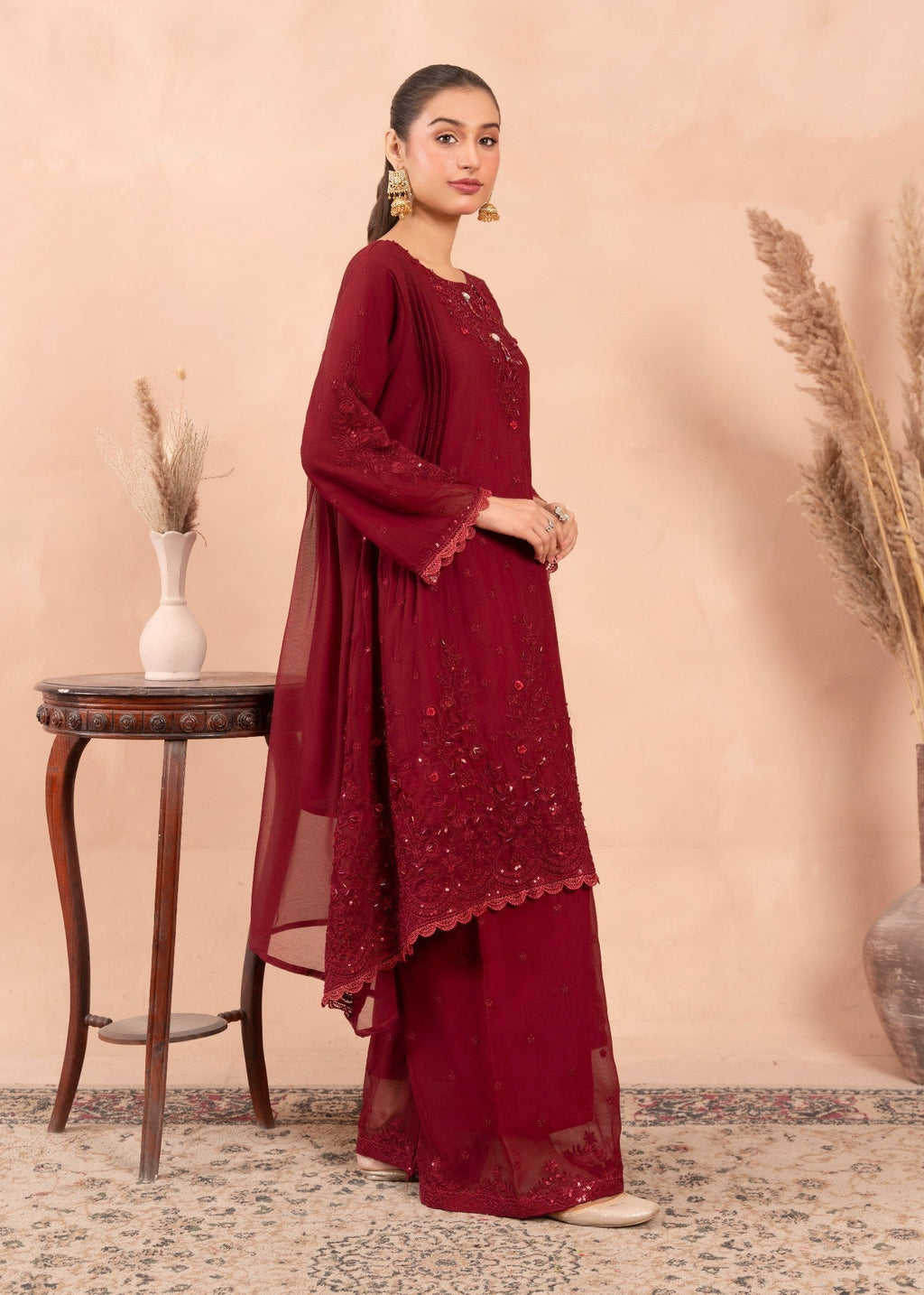 Four Season Boutique HANIA PISHWAS MAROON Women 3pcs