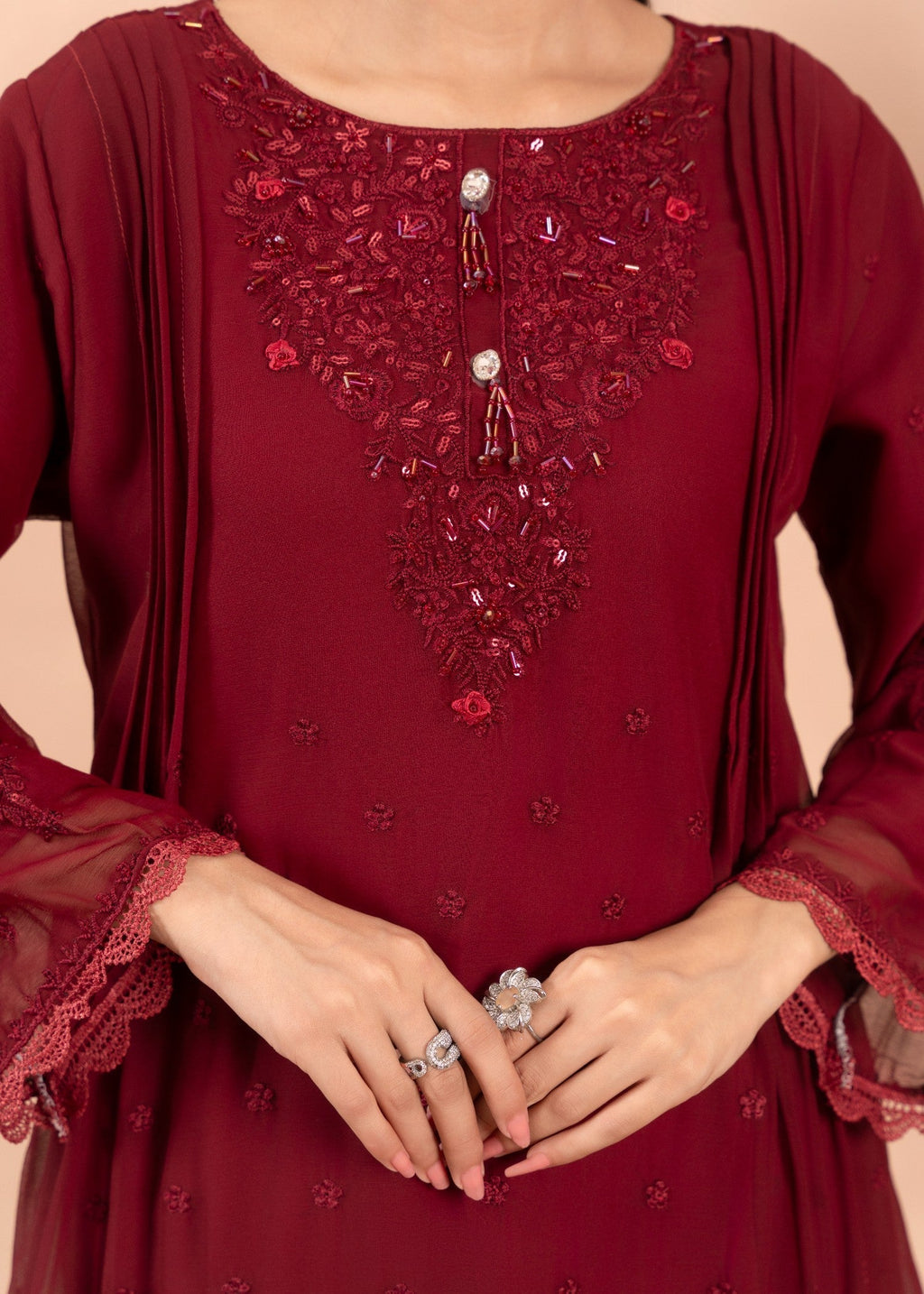 Four Season Boutique HANIA PISHWAS MAROON Women 3pcs