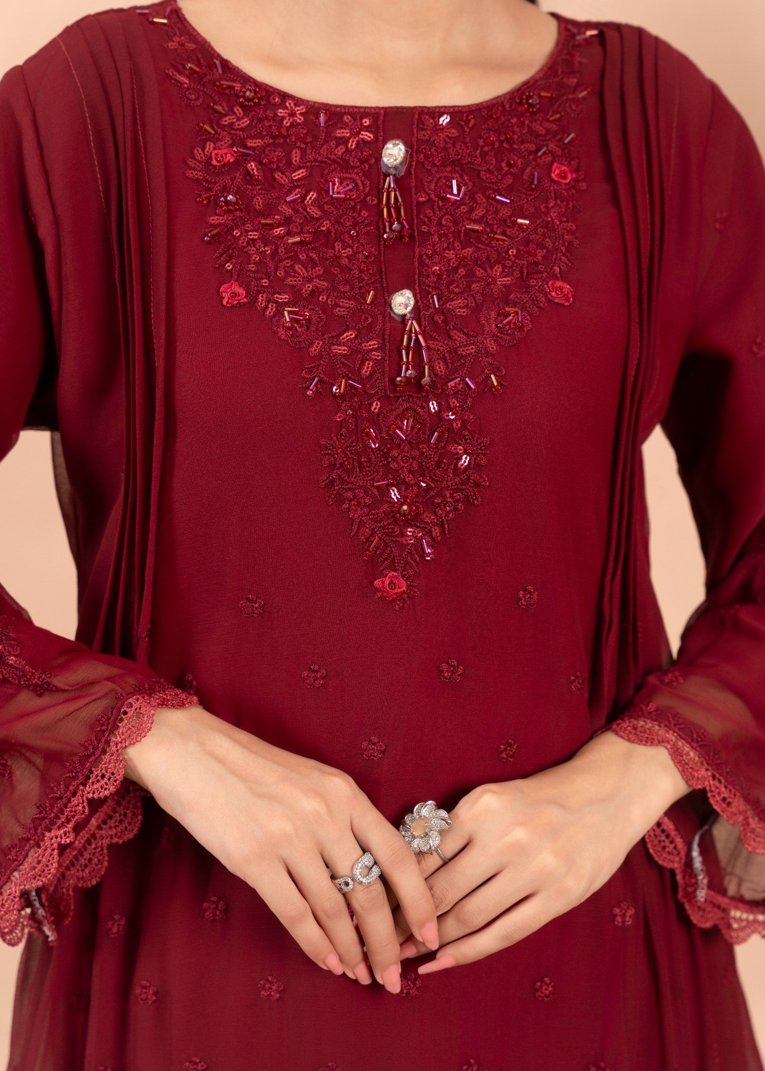 Four Season Boutique HANIA PISHWAS MAROON Women 3pcs