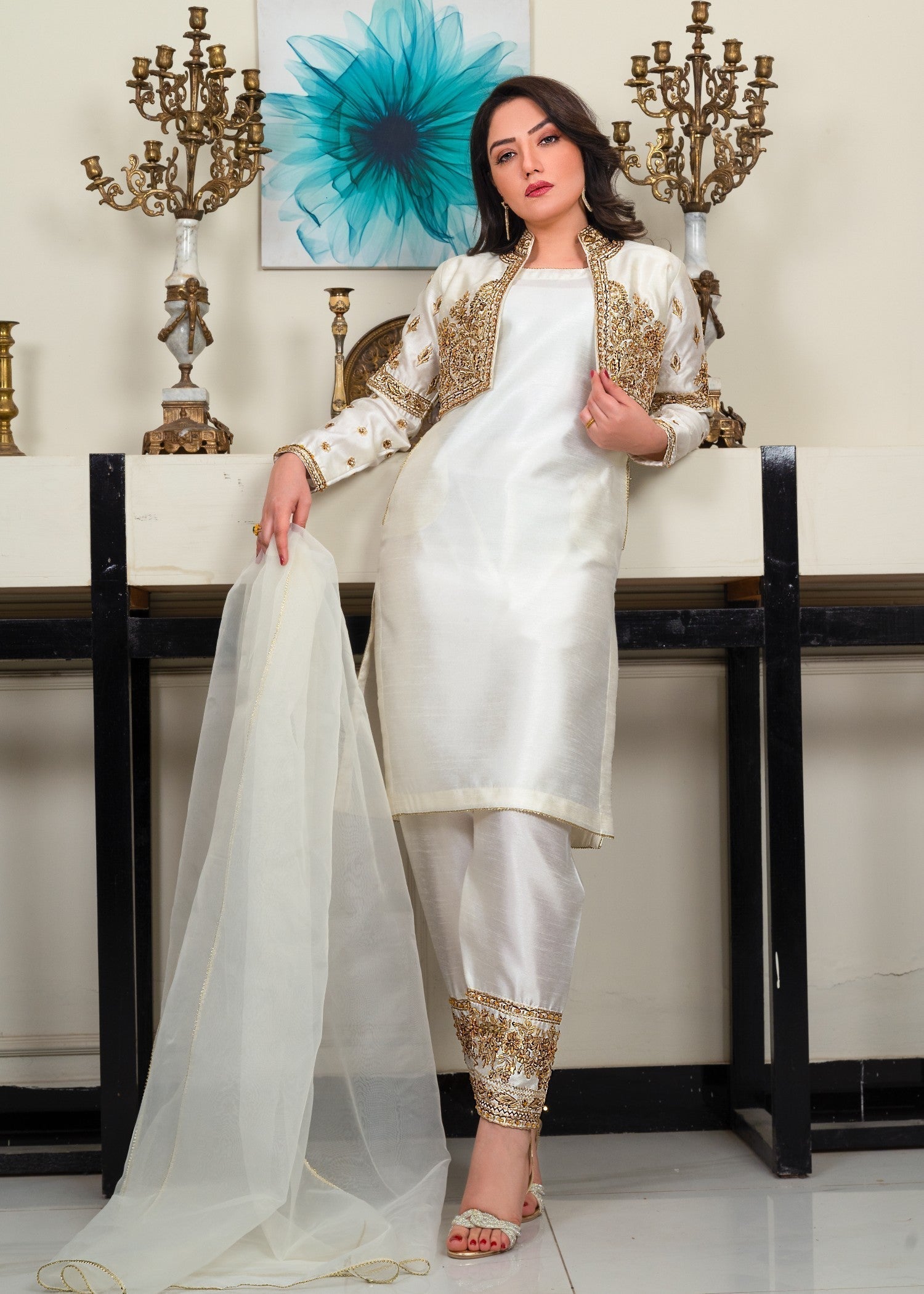 Alyssa CREAM COLOR WAISTCOAT SET ALL222 Women 4pcs