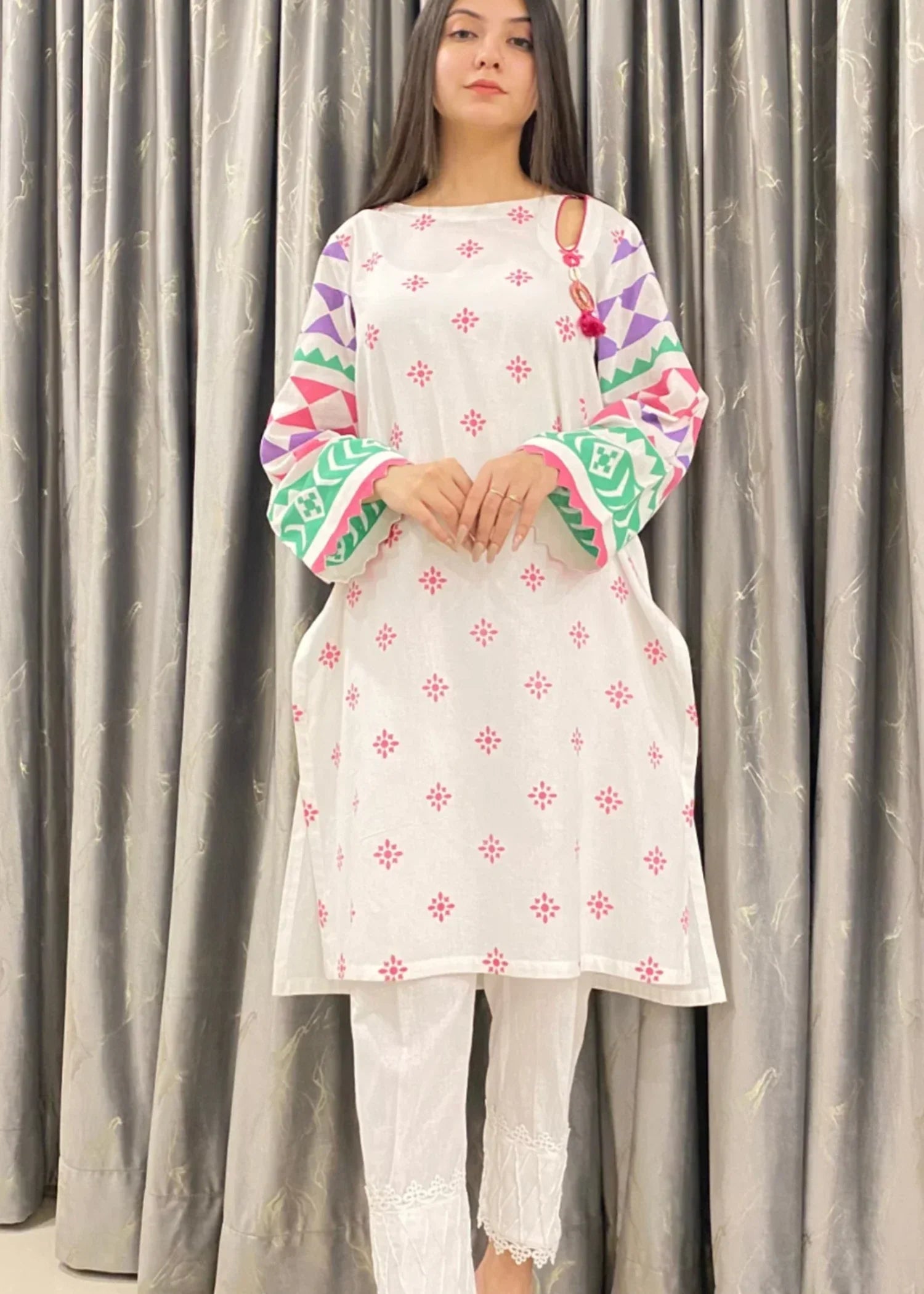 Urban Cut Stitched Cotton Printed Kurta Premium & Stylish Women 1pcs