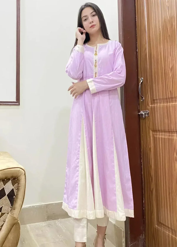 Urban Cut Purple Printed Patch Work Comfortable Frock Women 1pcs