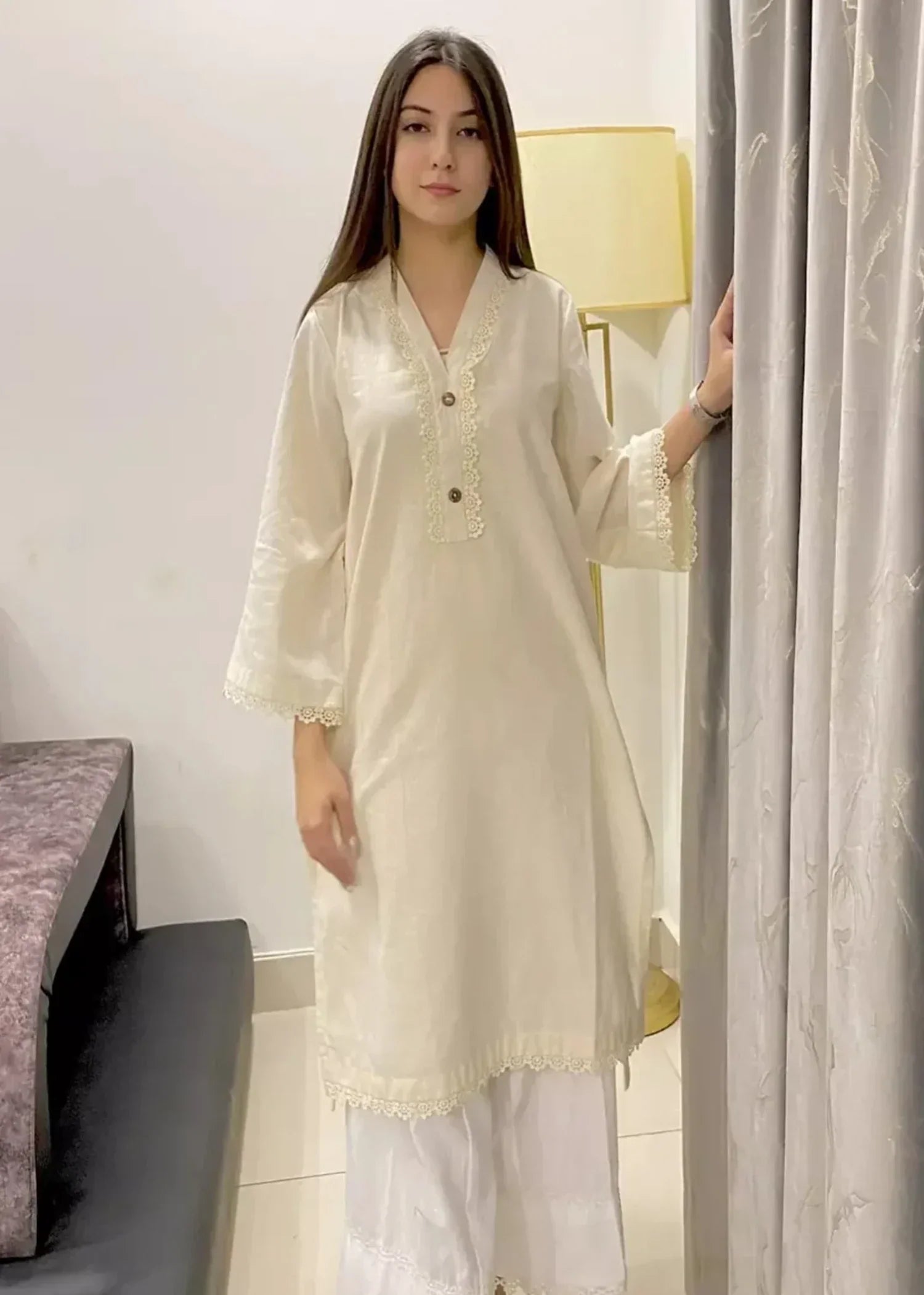 Urban Cut Trendy Cotton Embellished Kurta Stitched Women 1pcs