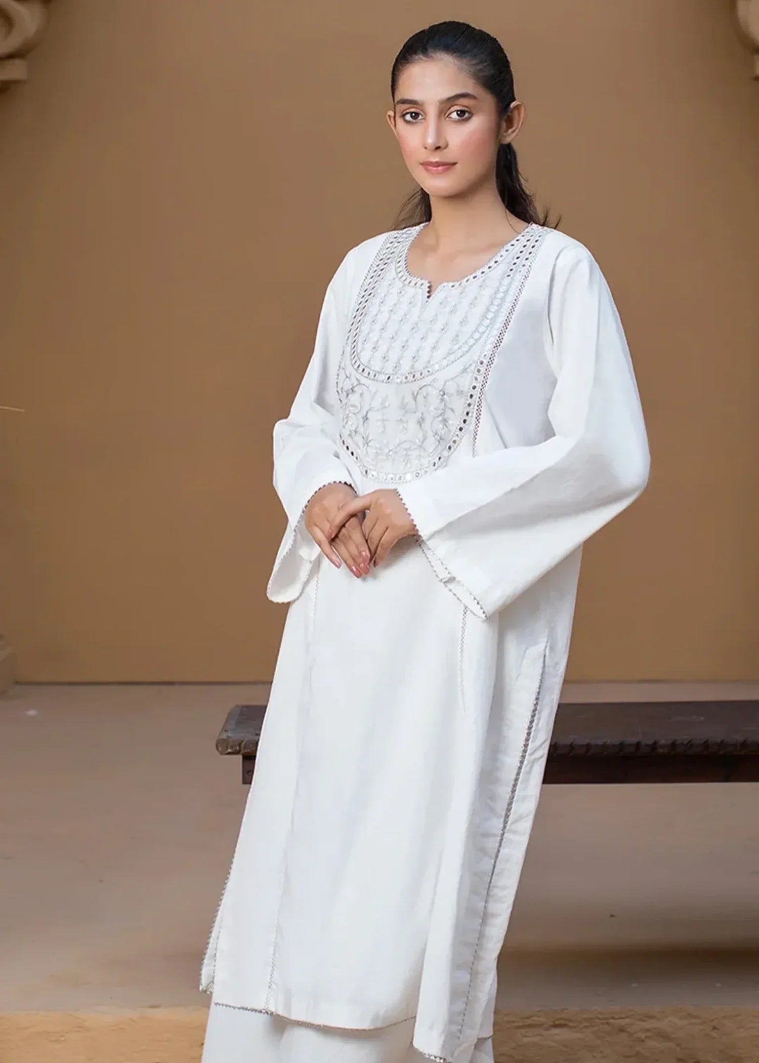Urban Cut Cotton Sequence Embroidered Kurta Women 1pcs