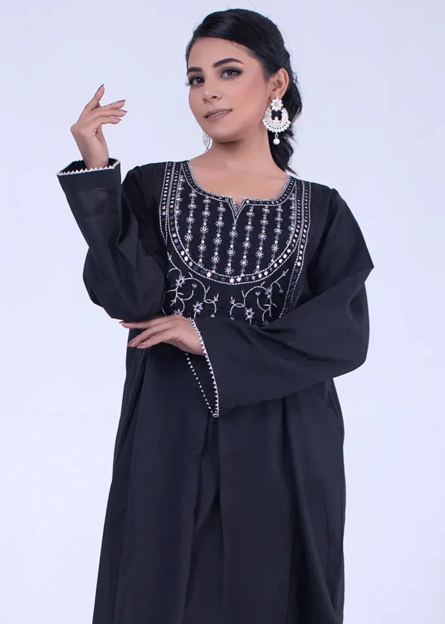 Urban Cut Solid Cotton Stitched Kurta Black Women 1pcs