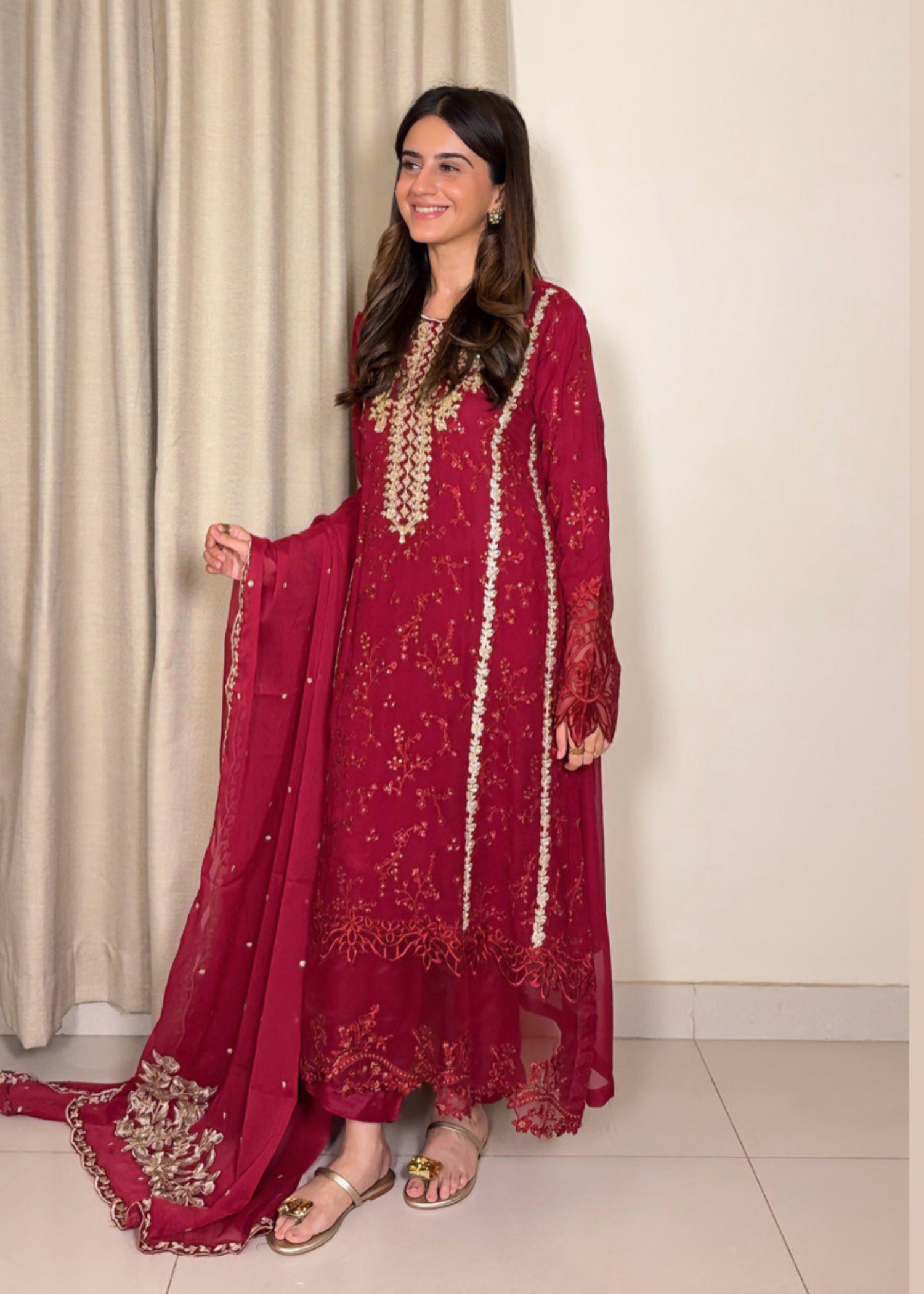 Ayesha B maroon (sahaful) Women 3pcs