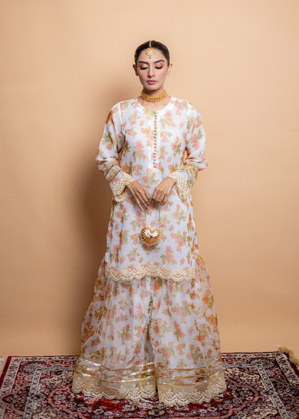 Aqasi Motia ( White Gharara set ) Women 3pcs