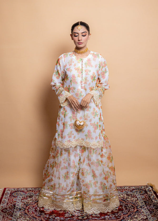 Aqasi Motia ( White Gharara set ) Women 3pcs