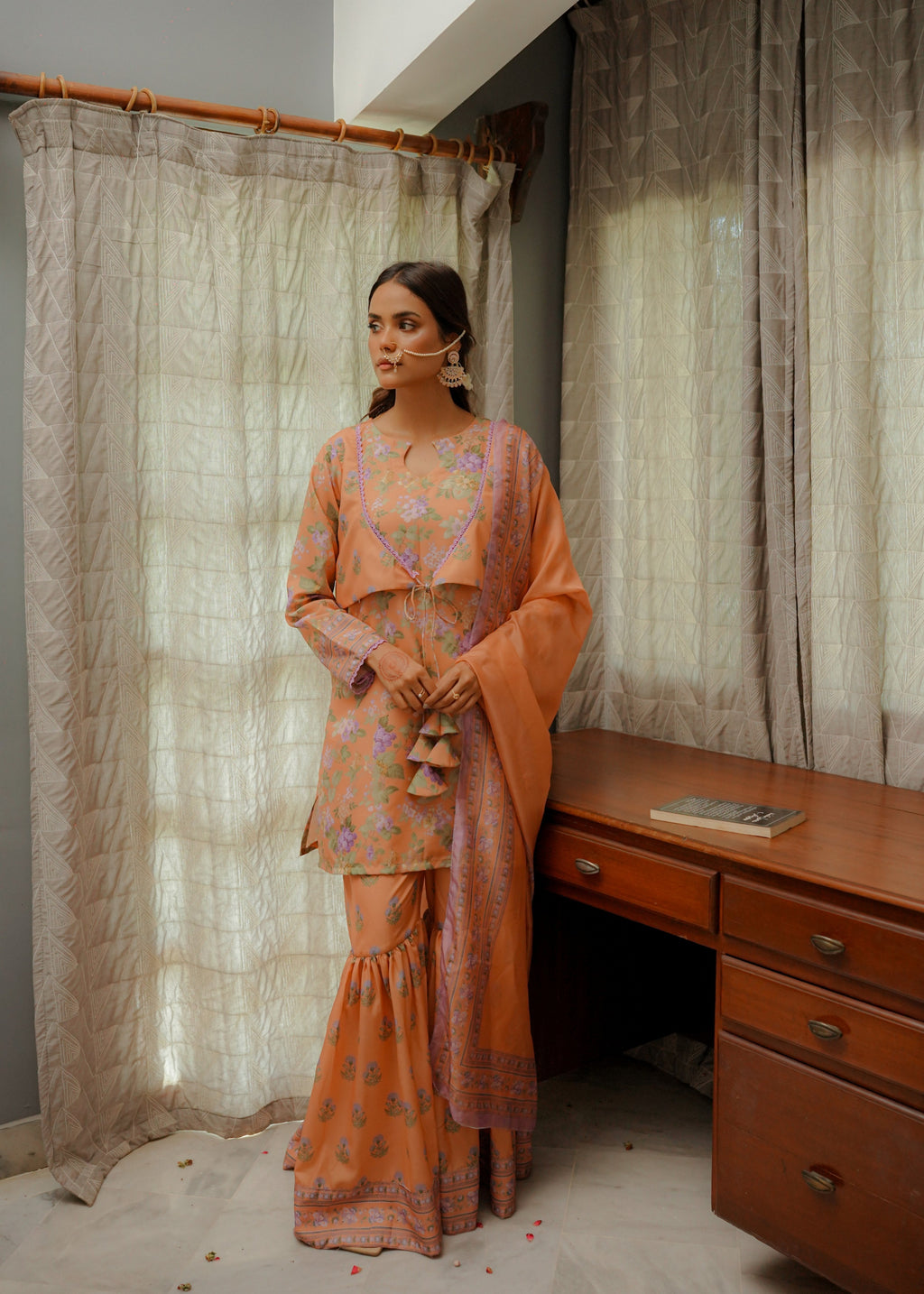 The Affordable Designer Pastel Orange Gharara Women 3pcs
