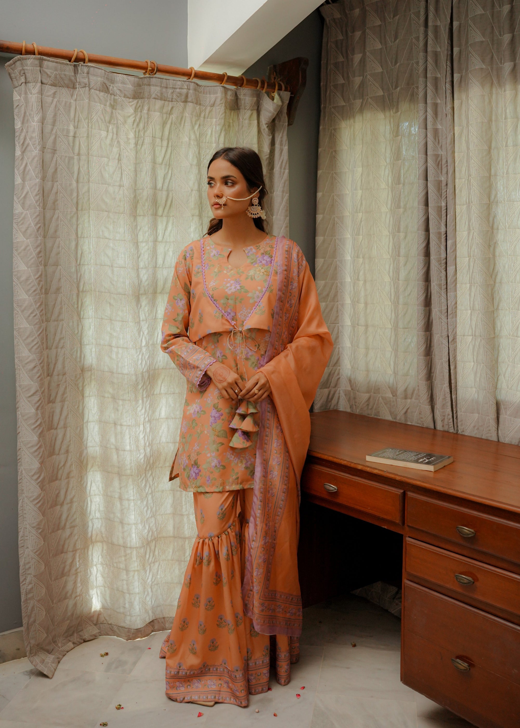 The Affordable Designer Pastel Orange Gharara Women 3pcs