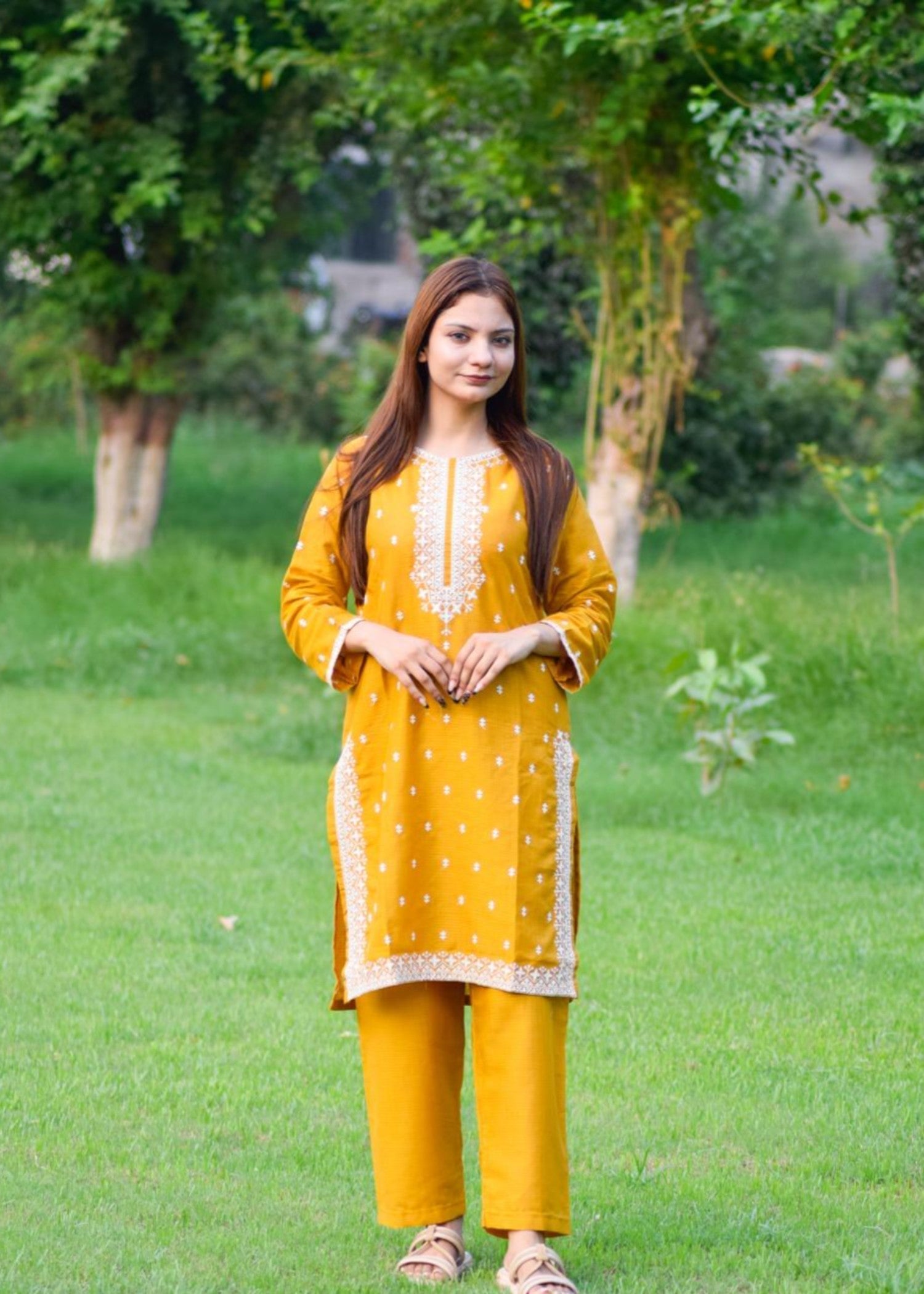 Shehroz Fashion Doria Cotton Embroidery mustard Women 2pcs